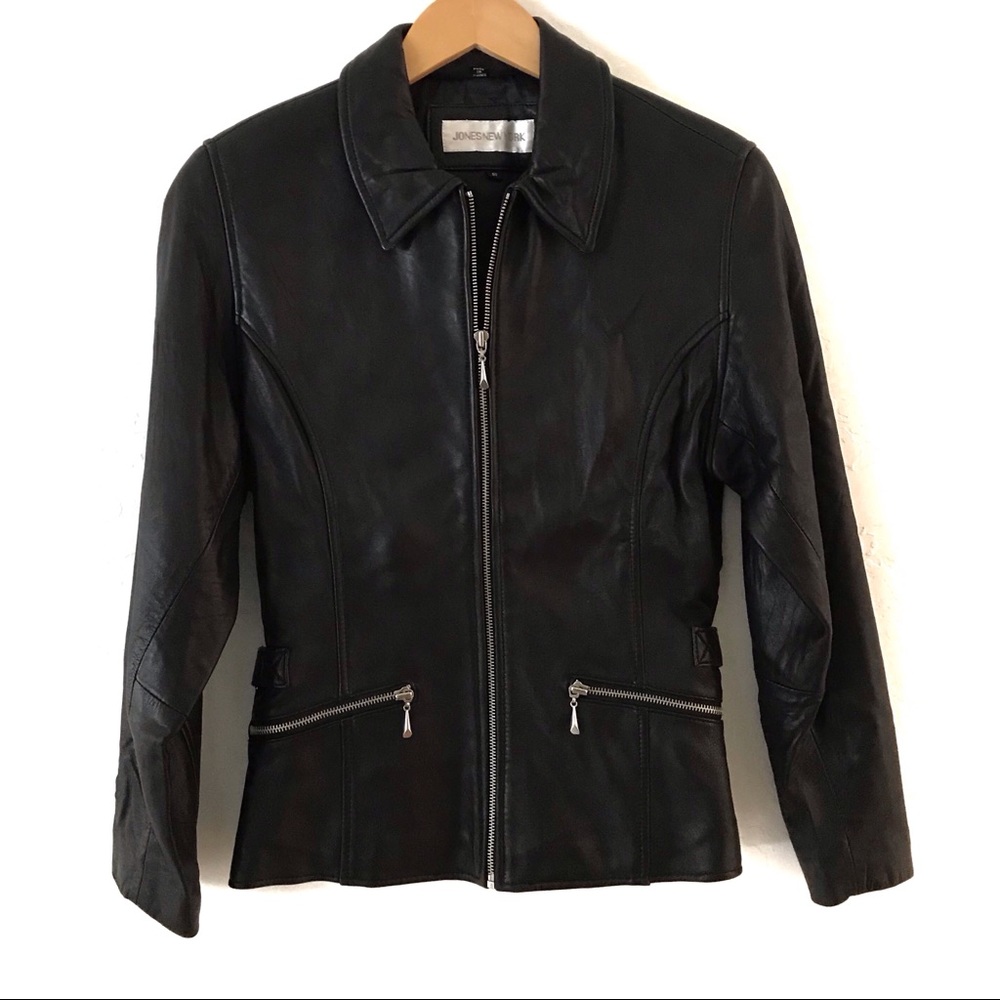 Jones New York Black Leather Jacket | Small